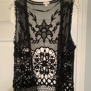 Black sheer lace and crochet vest